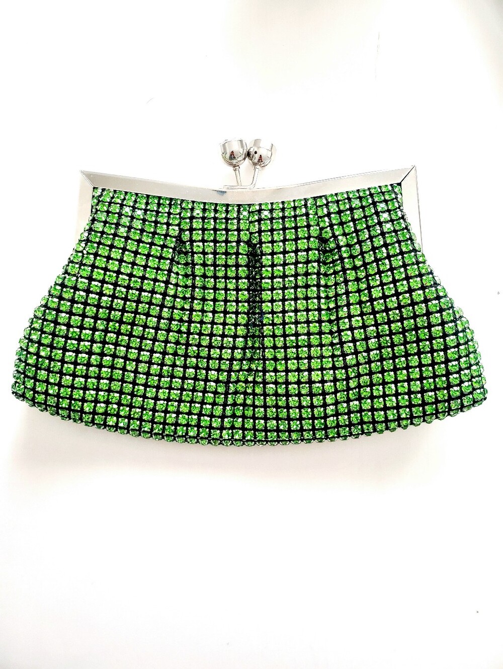Elegant Green Crystal Clutch With Shoulder Strap - Picture 3 of 5